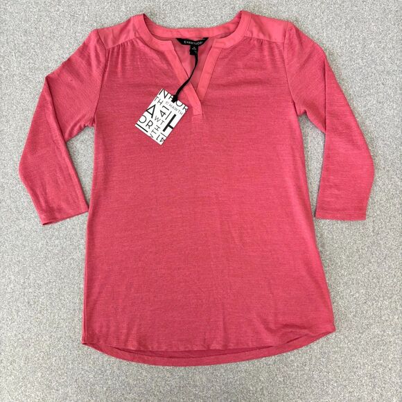 41 Hawthorn Tops - 41 Hawthorn Pink Coral Split Neck Tunic XS Petite NWT 3/4 Sleeve Casual Blouse